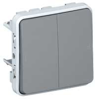 LEGRAND Plexo dubbele wisselschakelaar 10A 250V - samenstelbaar - grijs 069525