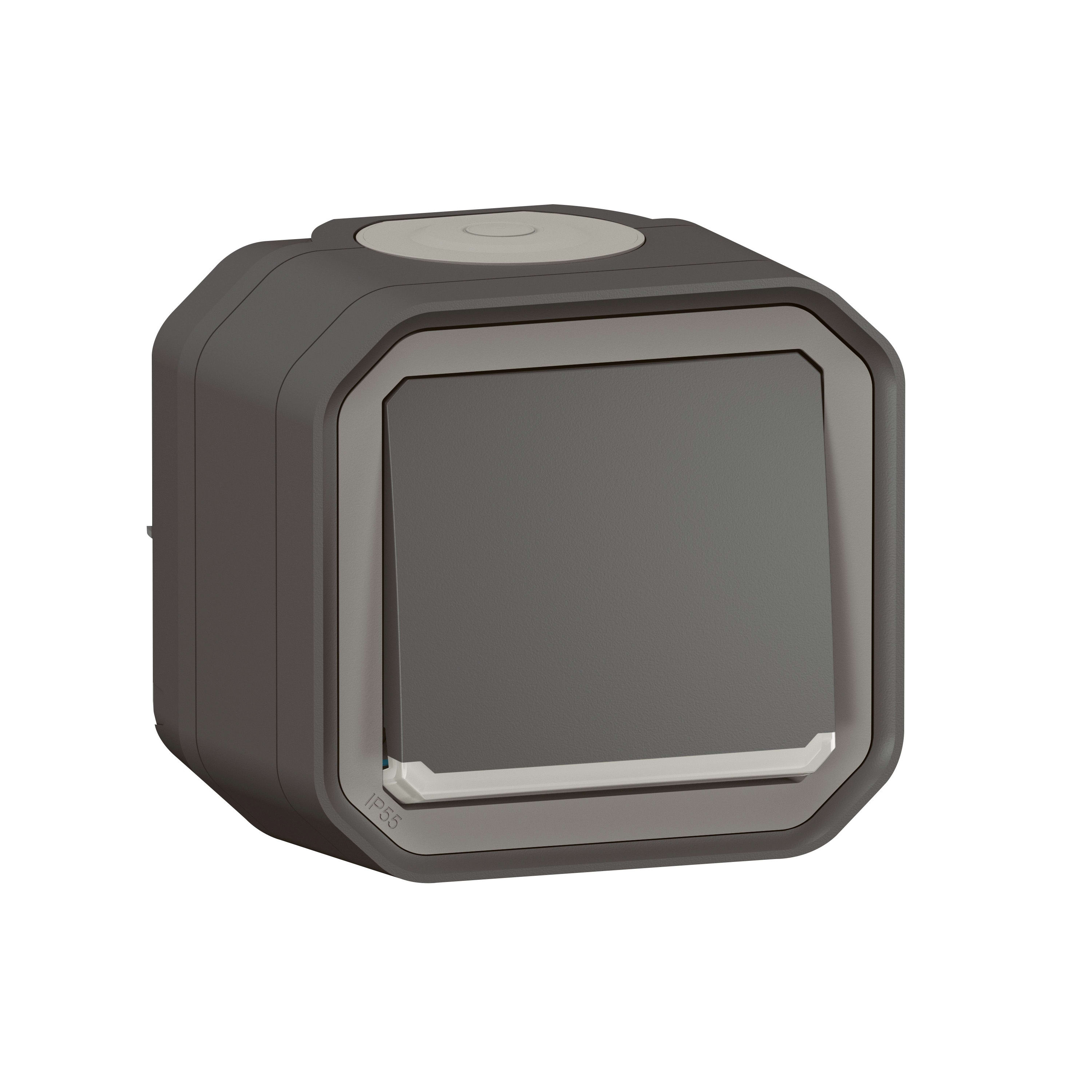 LEGRAND Plexo drukkn 250V 10A verlicht compleet IP55 IK08 antraciet 069782L