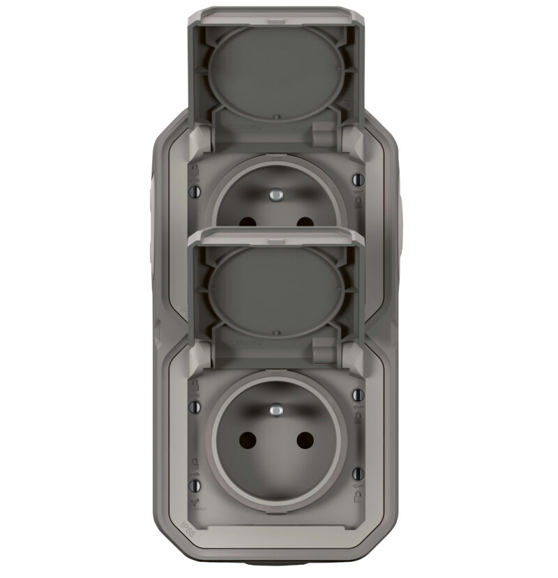 LEGRAND Plexo DIY contactdoos 2 voudig verticaal compleet IP55 grijs 070013