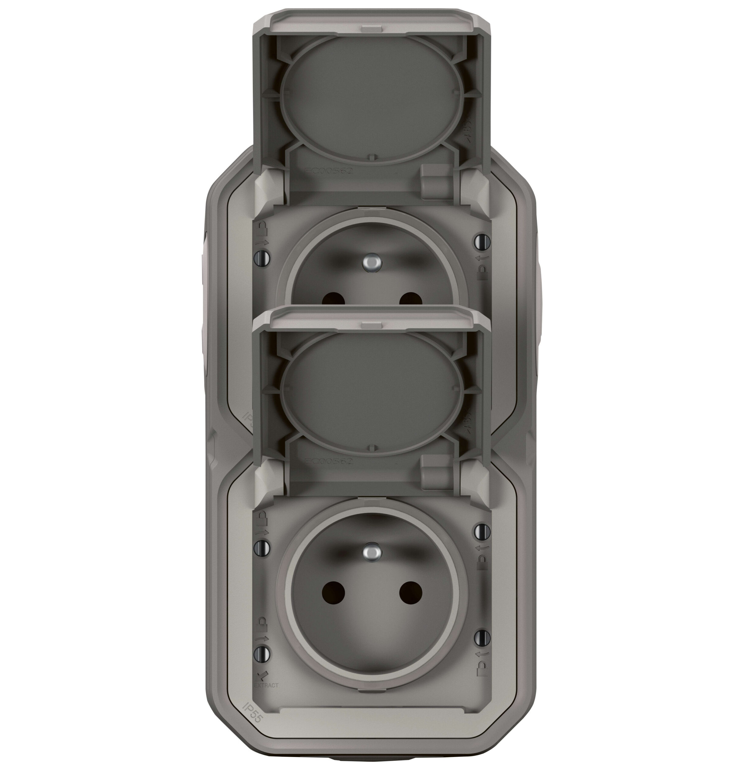LEGRAND Plexo DIY contactdoos 2 voudig verticaal compleet IP55 grijs 070013