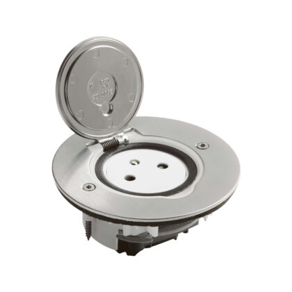 LEGRAND Vloercontactdoos 2P+A-vlak-ronde vorm-2 modules-uitvoering in geborsteld inox 089770