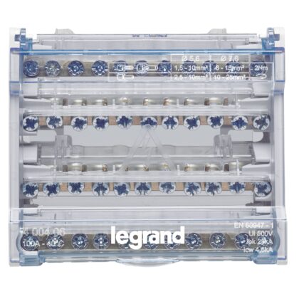 LEGRAND Modulaire verdeelklem 4P 100A - 11 aansluitingen met schroeven - 26kA - 6 mod. 400406