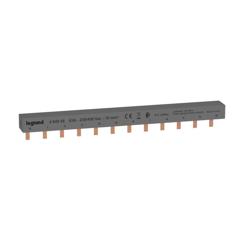 LEGRAND Rail met tanden 2P/3F - 6 app. 12 modules - 10 mm² 404948