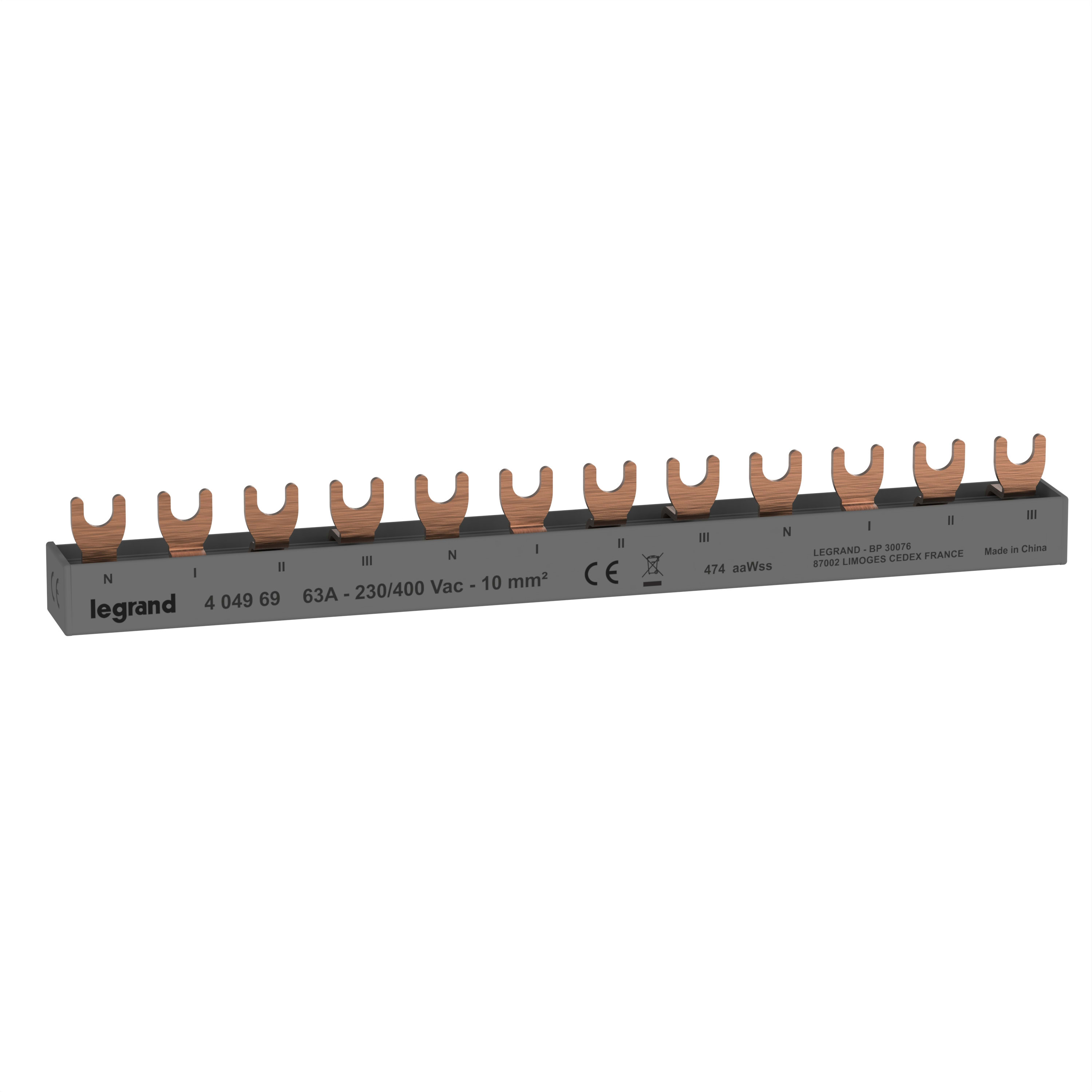 LEGRAND Rail met vorken 4P - 3 app. 12 modules - 10 mm² 404969