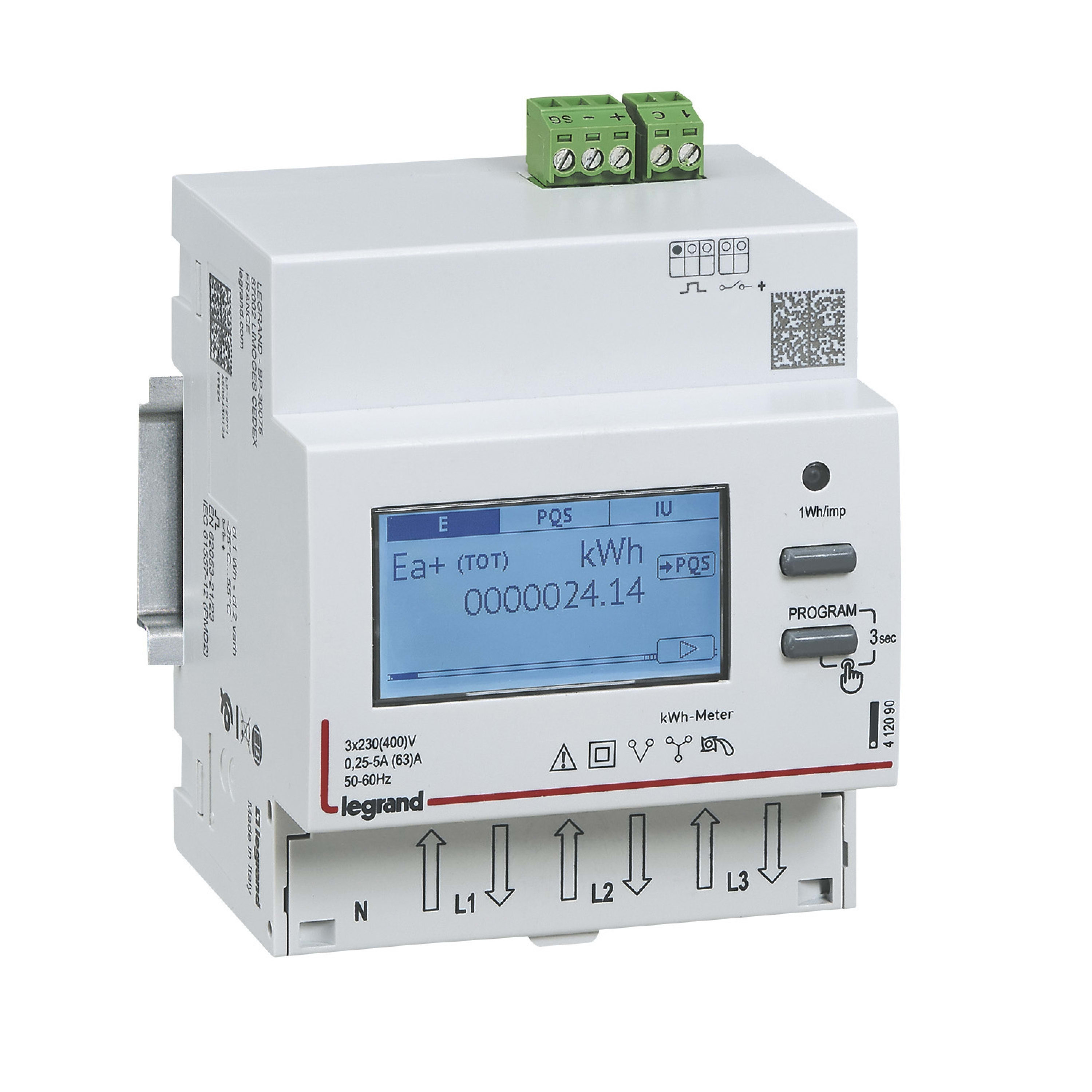 LEGRAND Teller driefasig modulair EMDX³ MID direct aansluiting 63A - 4 modules - met pul 412092