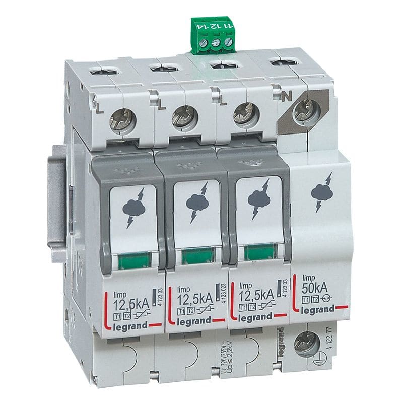 LEGRAND Overspanningsbeveiliging T1+T2- 3P+N -12.5kA 1.5kV - Uc 320V - 4 modules 412277