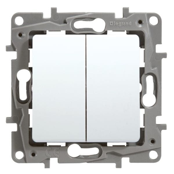 LEGRAND Niloé dubbele drukknop 6A 250V NO-NG wit met spanklauwen 664508
