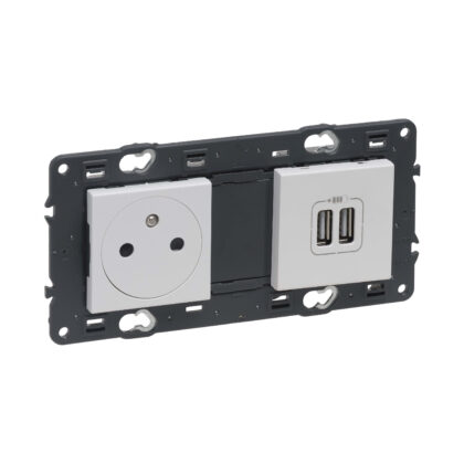 LEGRAND Valena Next contactdoos 2P+A + dubbele USB volledig apparaat vlak wit + schroef 741535