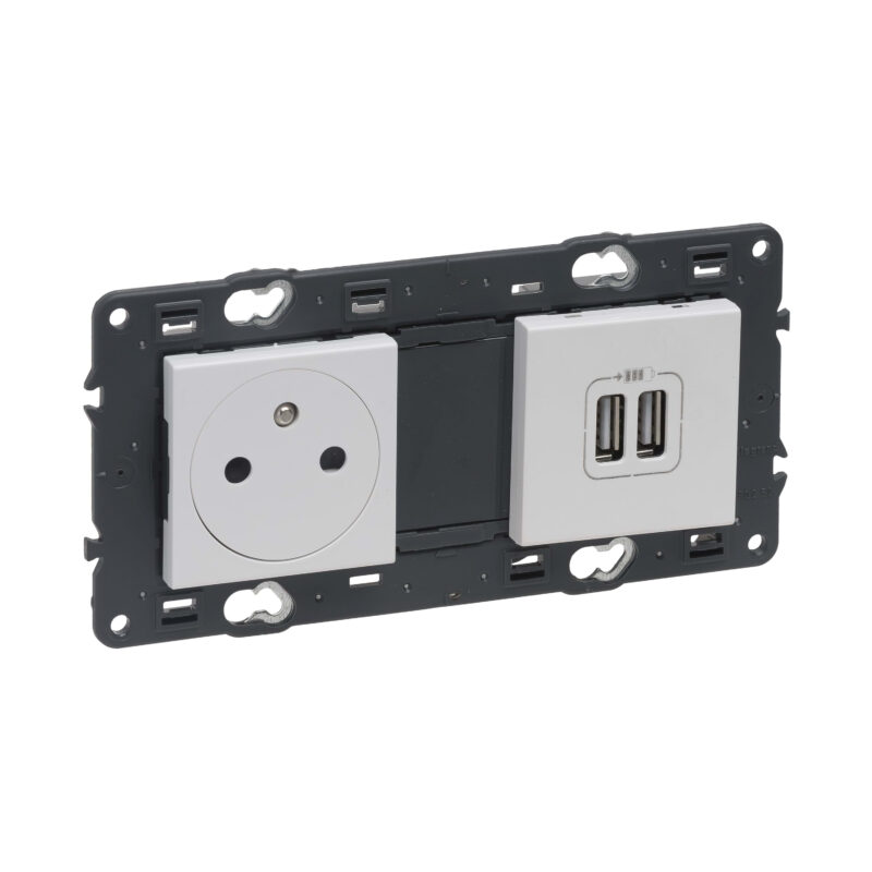 LEGRAND Valena Next contactdoos 2P+A + dubbele USB volledig apparaat vlak wit + schroef 741535