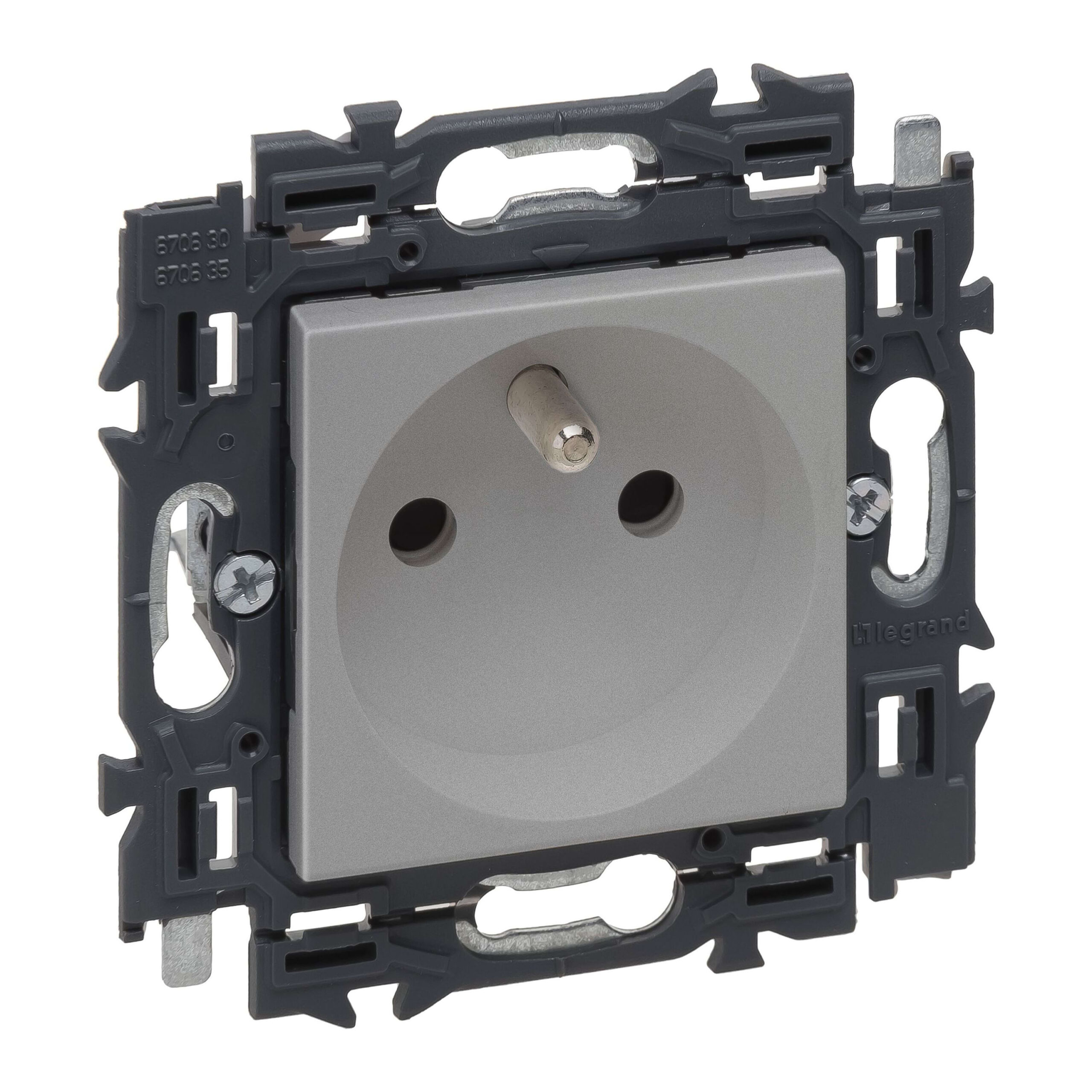 LEGRAND Valena Next contactdoos 2P+A 16A volledig apparaat alu met spanklauwen 741620