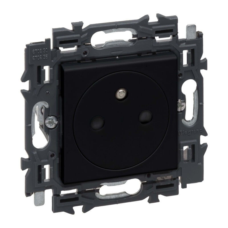LEGRAND Valena Next vlakke contactdoos 2P+A 16A volledig apparaat zwart met spanklauwen 741730