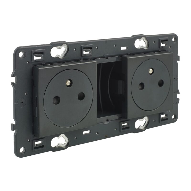 LEGRAND Valena Next vlakke contactdoos 2x2P+A 16A volledig apparaat zwart met schroef 741732