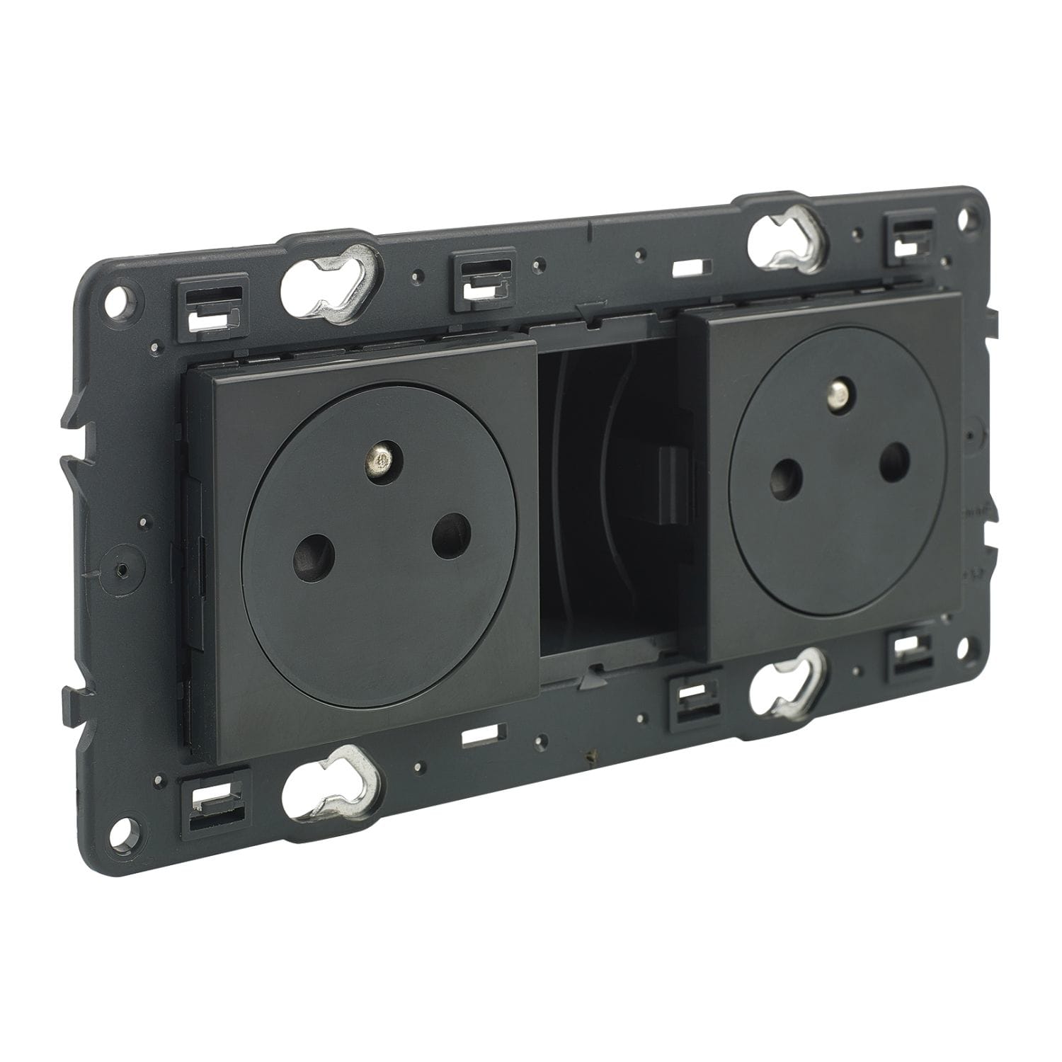 LEGRAND Valena Next vlakke contactdoos 2x2P+A 16A volledig apparaat zwart met schroef 741732