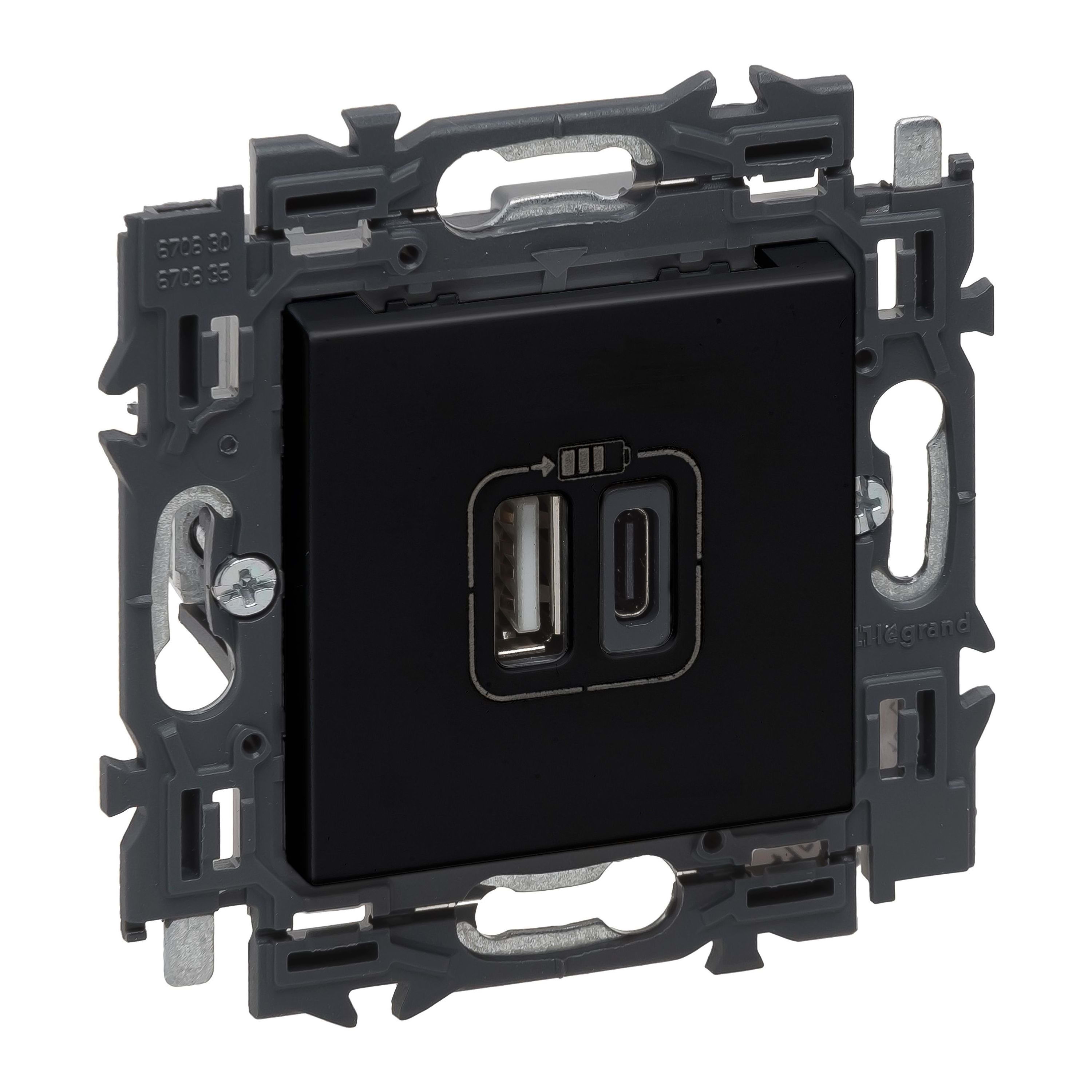 LEGRAND Valena Next contactdoos 2xUSB type A+C volledig apparaat zwart met spanklauwen 741736