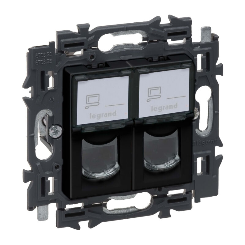 LEGRAND Valena Next contactdoos 2xRJ45 UTP cat6 volledig apparaat zwart met spanklauwen 741771