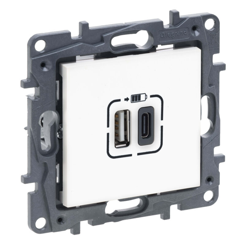 LEGRAND Niloé 2xUSB A+C 3A-15W met spanklauwen - wit NNP3403WH
