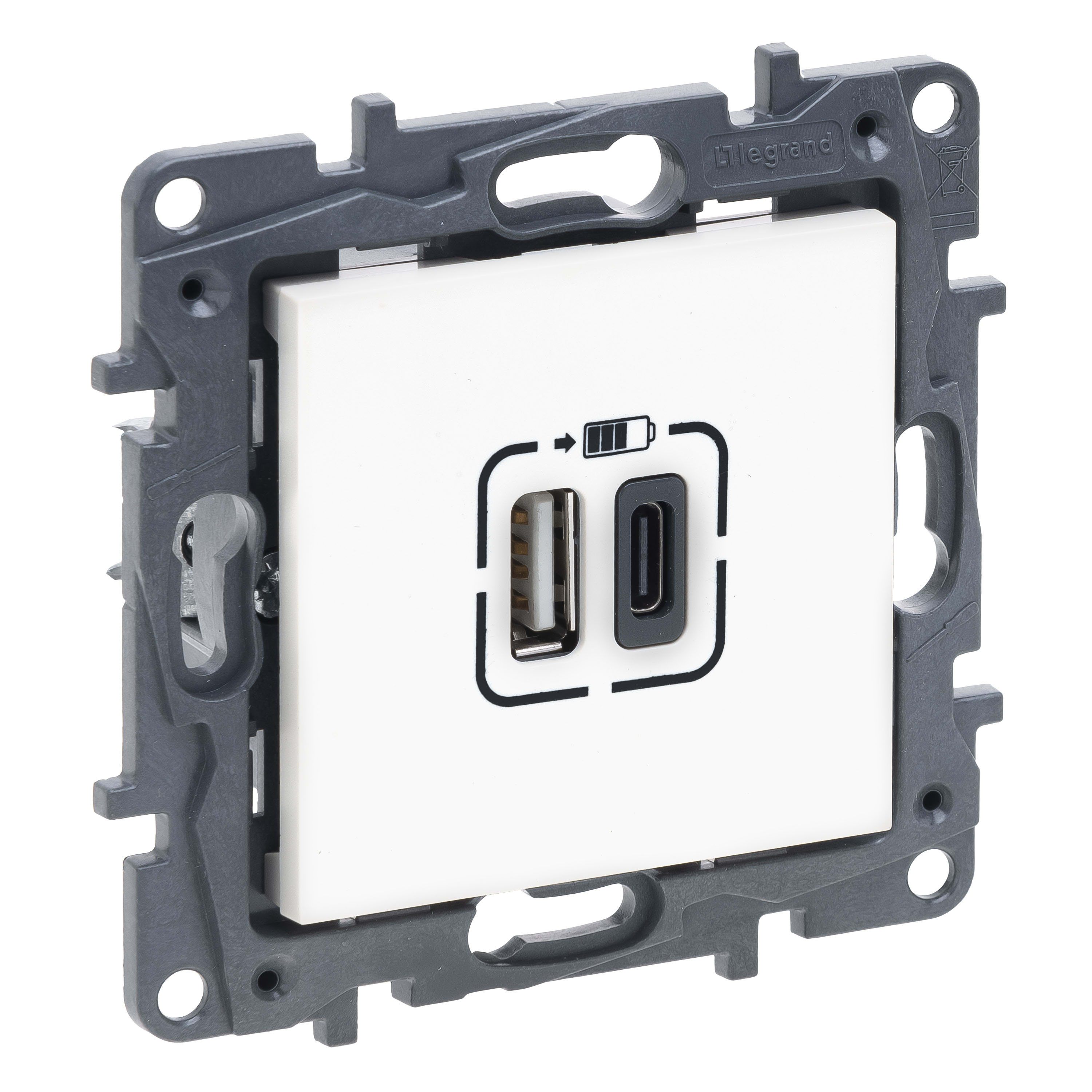 LEGRAND Niloé 2xUSB A+C 3A-15W met spanklauwen - wit NNP3403WH
