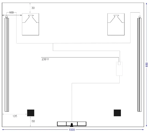 Universal spiegelpaneel 1000 x 650 mm - 2 verticale led - sensor M.BAT4.C.650X1000.1