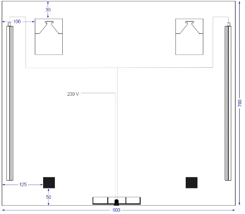 Universal spiegelpaneel 600 x 700 mm - 2 verticale led - sensor M.BAT4.C.700X600.5