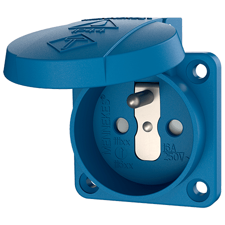 MENNEKES Inbouwcontactdoos SCHUKO 16A 2P+A 230V blauw/grijs IP44 met klapdeksel M11161