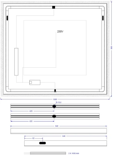 Universal spiegel rechthoekig 800 x 1000 mm- met led verlichting - anticondens - sensor - dimbaar M.P56.DR.800X1000.2
