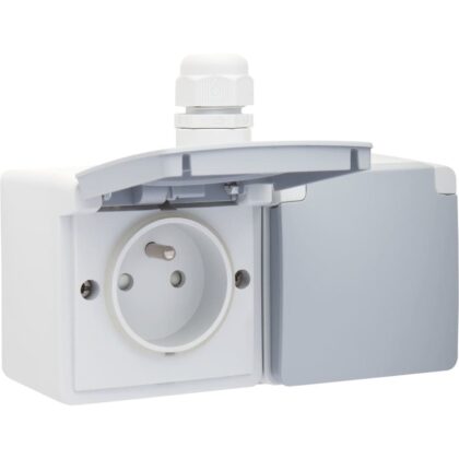 NIKO Hydro spuitwaterdicht dubbel hor. stopcontact met penaarde