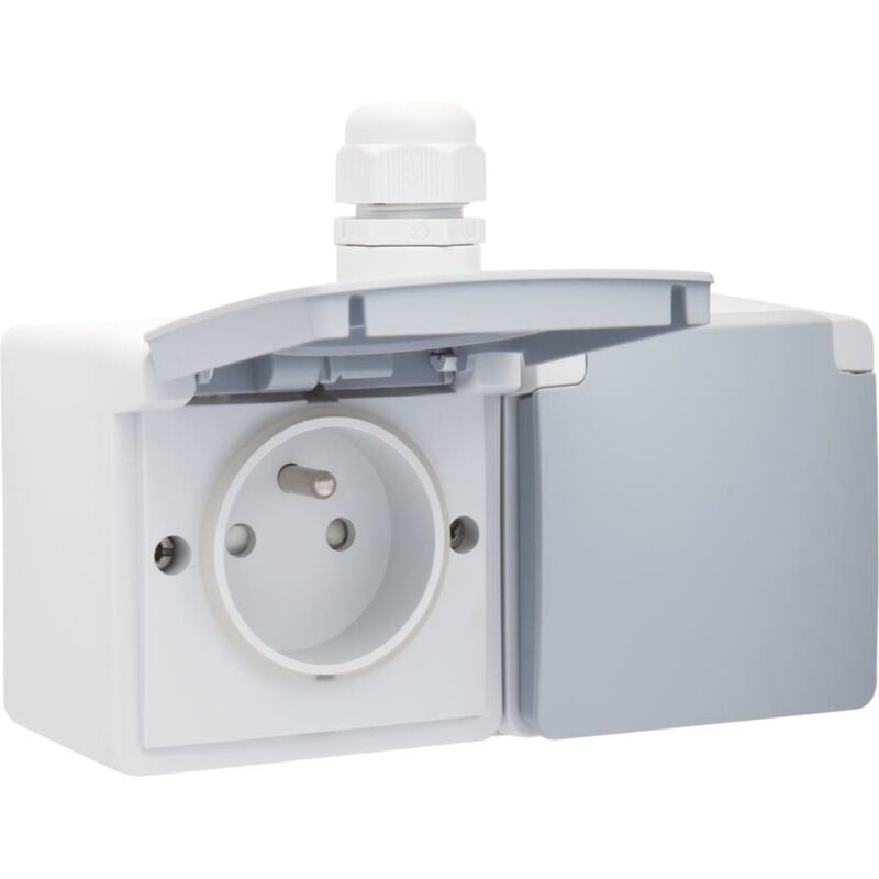 NIKO Hydro spuitwaterdicht dubbel hor. stopcontact met penaarde