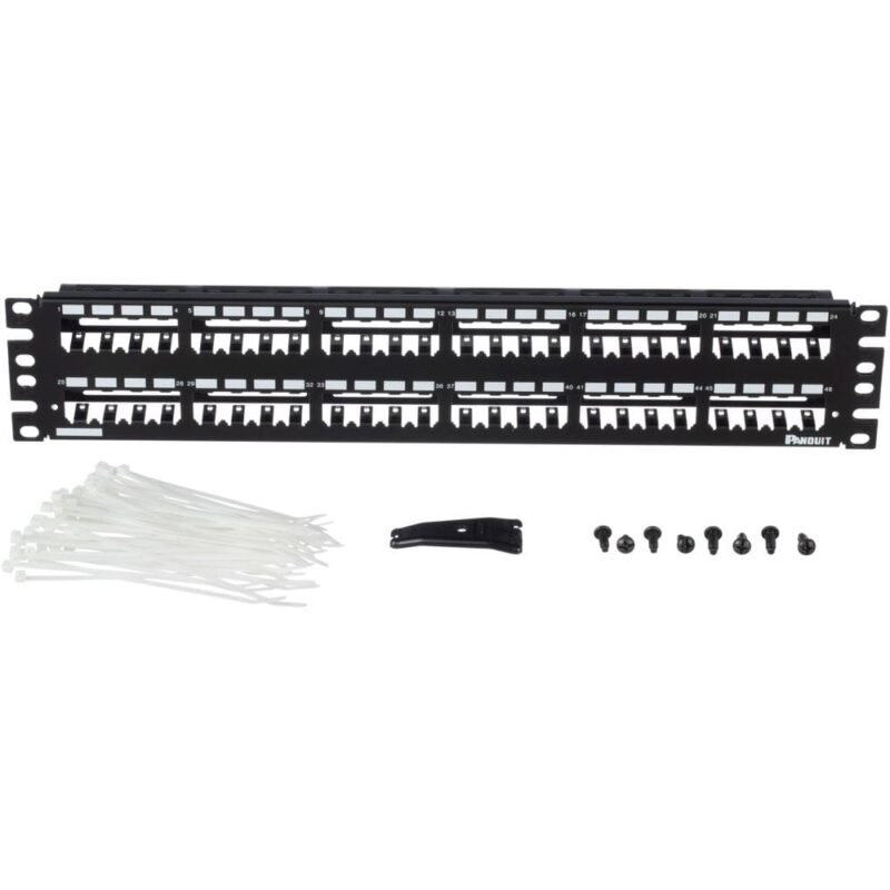 PANDUIT 48-port all metal modular patch panel empty with strain relief bar 2U CP48WSBLY