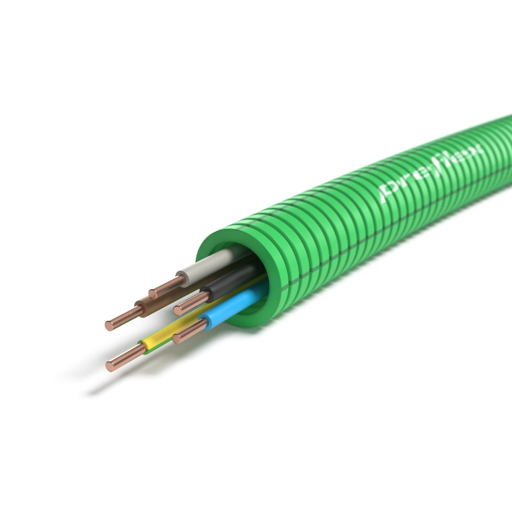 PREFLEX SAFE Preflex safe voorbedrade buis 16mm LS0H groen + draad H07Z1-U 5G1