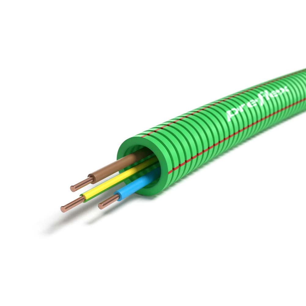 PREFLEX SAFE Preflex safe voorbedrade buis 16mm LS0H groen + draad H07Z1-U 3G2