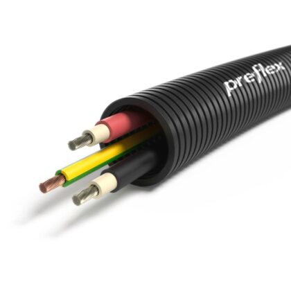 PREFLEX Preflex voorbedraade buis 20mm Zwart UV stabiel + 2X SOLAR 4MM² + 1G6 rol 300m 1234003647