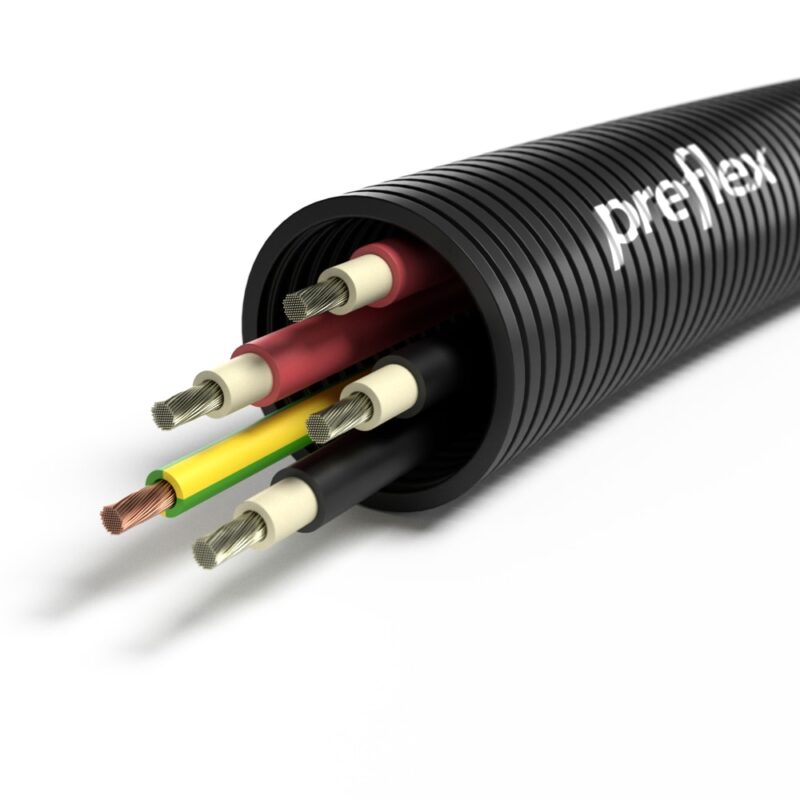 PREFLEX Preflex voorbedraade buis 25mm Zwart UV stabiel + 4X SOLAR 6MM² + 1G6 rol 50m 1234003652