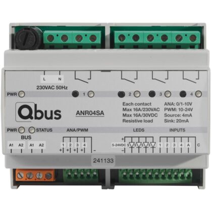 Qbus Analoge stuurmodule (4x 0/1-10V of PWM + 4x relais) 5 in (LED terugmelding) ANR04SA
