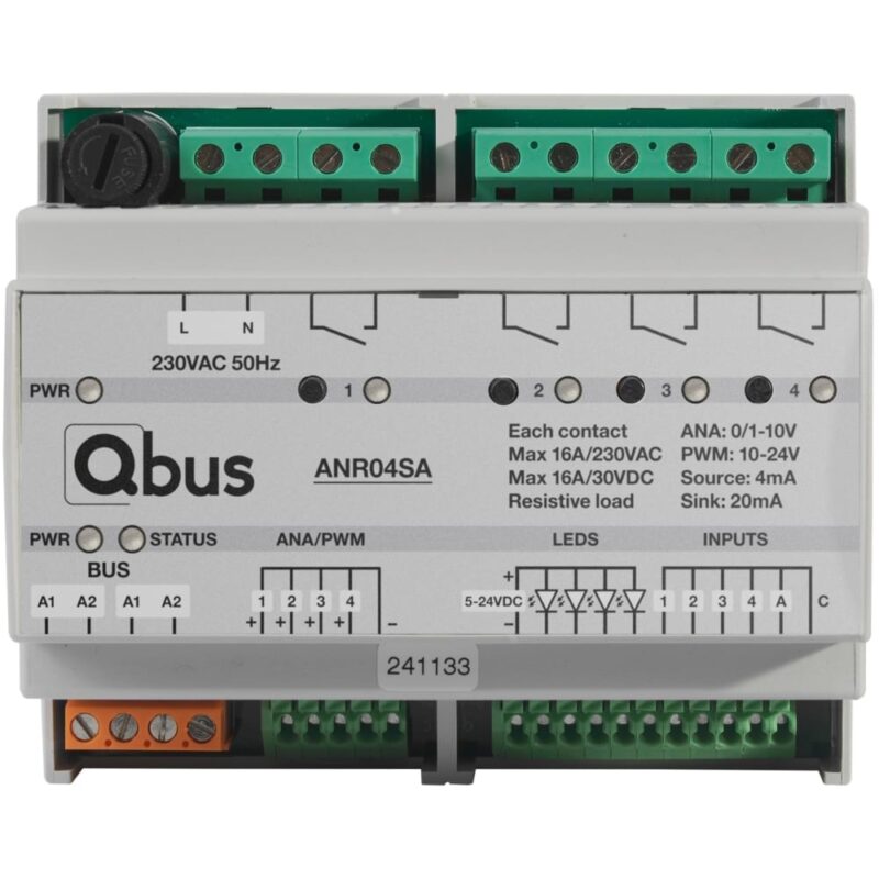 Qbus Analoge stuurmodule (4x 0/1-10V of PWM + 4x relais) 5 in (LED terugmelding) ANR04SA