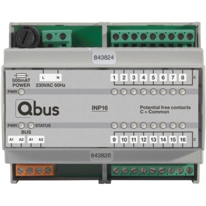 Qbus Inputmodule DIN RAIL (16x extern - 0 Volt) met LED indicatie INP16