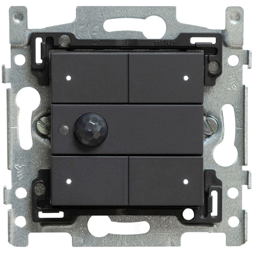 Qbus Schakelaar-Bewegingsdetector-Thermostaat 3-toets serie Niko Anthracite 122 RGB SWC04MT/122