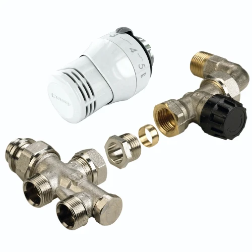 Comap 432TL thermostatiseerbare driewegset 50% vloeraansluiting met recht ventiel met bocht 1/2 x M22 met Senso28 thermostaatknop RK8096045