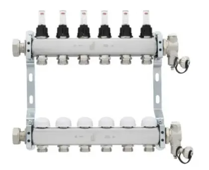 Radson Collector voor vloerverwarming inox Radson Objekt Line 1" + 7 x 3/4" met ontluchting