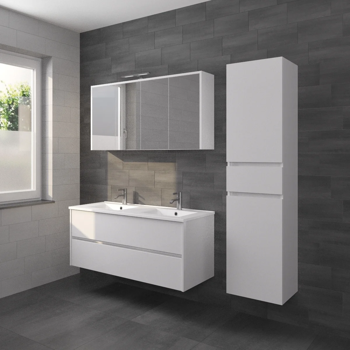 Riho PORTO kolomkast 40x32x160cm 2 deuren + 1 lade soft close - hoogglans wit F014026DP0
