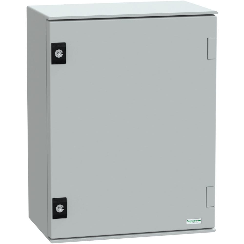 SAREL wandmontage kast polyester monoblok IP66 H430xB330xD200mm+metalen mont.plaat NSYPLM43PG