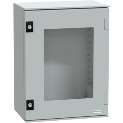 SAREL wandmontage kast polyester monoblok IP66 H430xB330xD200mm glazen deur NSYPLM43TG