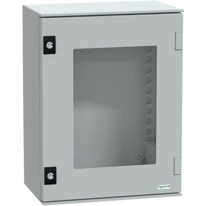 SAREL wandmontage kast polyester monoblok IP66 H430xB330xD200mm glazen deur NSYPLM43TG