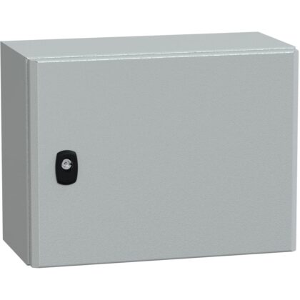 SAREL Spacial S3D volle deur met montageplaat. H300xB400xD200 IP66 IK10 RAL7035. NSYS3D3420P