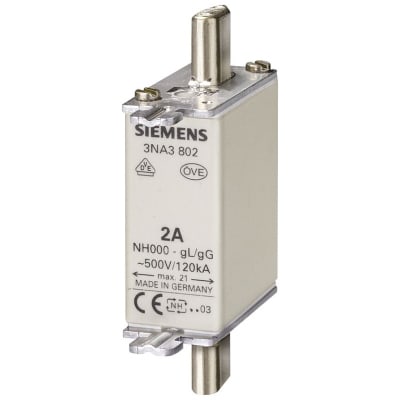 SIEMENS Meszekering NH GR000 AC 500V/DC 250V 20A met niet-geÏsoleerde trekkers 3NA3807