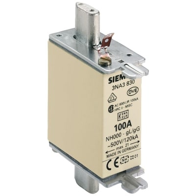 SIEMENS Meszekering NH GR000 AC 500V/DC 250V 100A met niet-geÏsoleerde trekkers 3NA3830