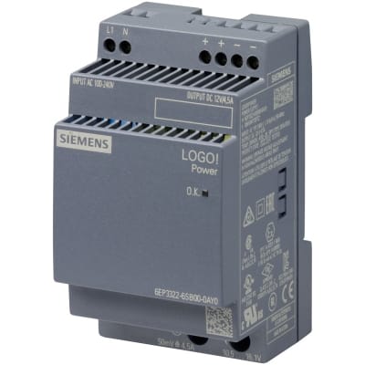 SIEMENS LOGO!POWER 12V/4.5A gestabiliseerde voeding 100-240 V AC output: 12V/4.5A DC 6EP33226SB000AY0