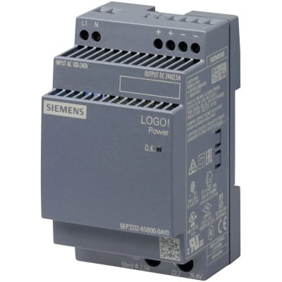 SIEMENS LOGO!POWER 24V/2.5A gestabiliseerde voeding 100-240 V AC output: 24V/2.5A DC 6EP33326SB000AY0