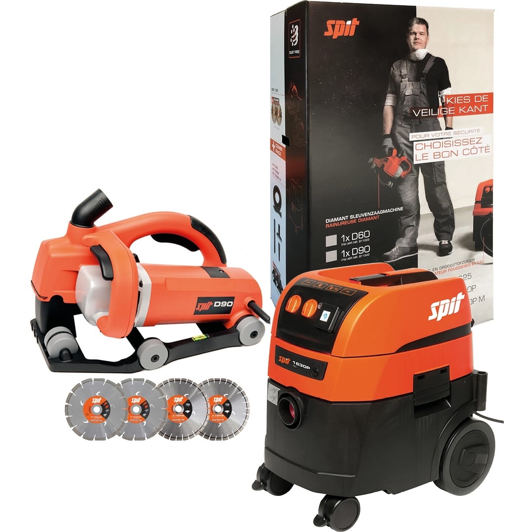 SPIT D90 SLEUVENZAAG + AC1630P STOFZUIGER + 2X XTREME UNIVERSAL + 2X XTREME CONCRETE 695981