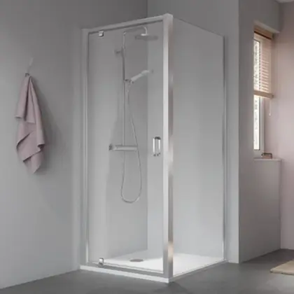 Kermi Stina KOP draaideur met verplaatst scharnierpunt 900 x 1950 mm - verstelbaarheid 860-910 mm - SIHG ESG helder Clean - profiel : zilver hoogglans STKOP09019VPK