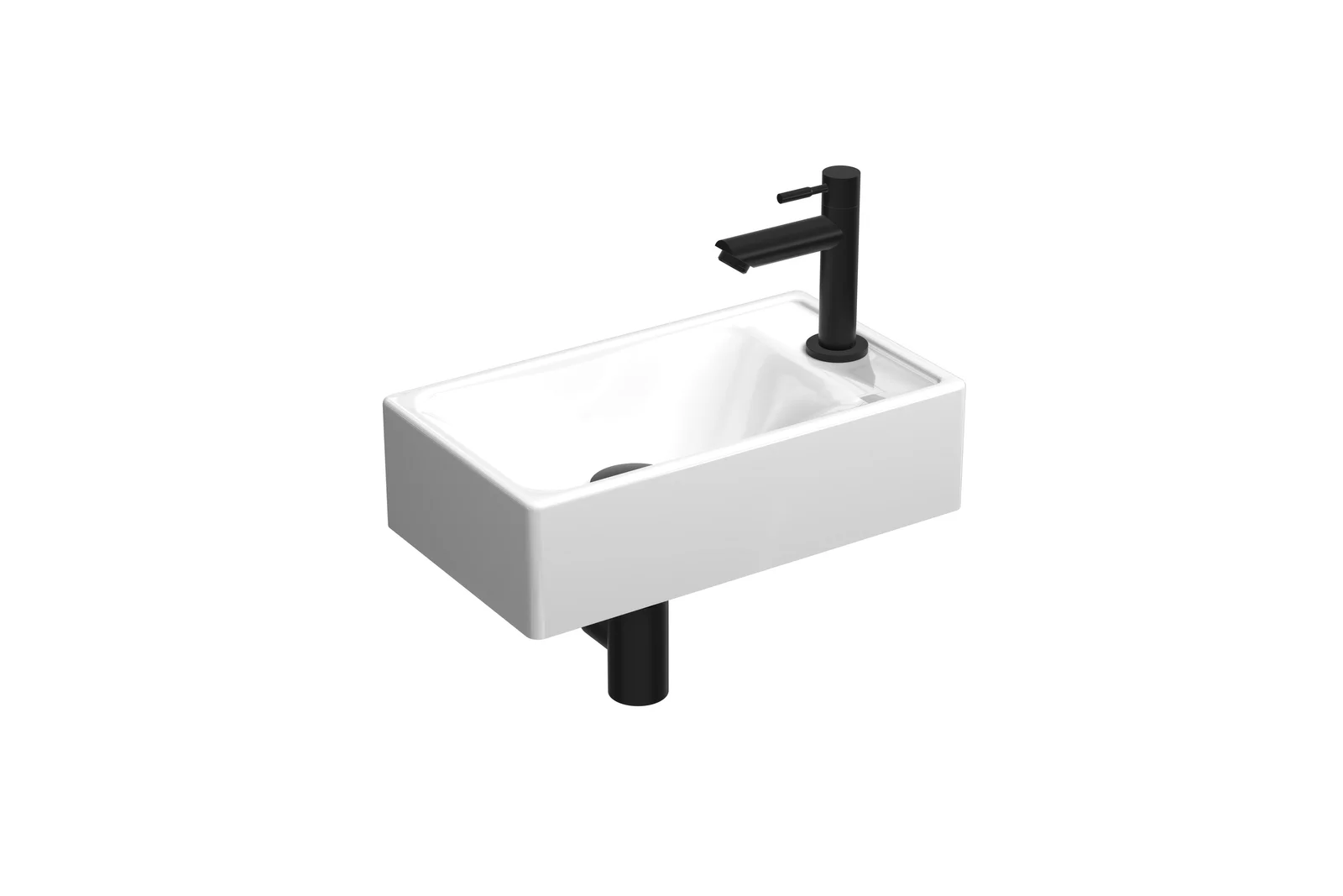 Sanibell Fonteinpack 40x23 porselein glans wit/mat zw gat R fontein-kraan-design sifon-afvoerplug-bevestiging 1805112P